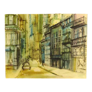 Vintage American School Modernist Urbanist Watercolor Street Scene Painting, Signed Sullivan