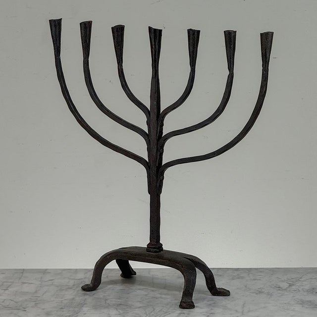 Metal Mid-Century French Brutalist Hand-Forged Iron Seven-Light Candelabrum For Sale - Image 7 of 16