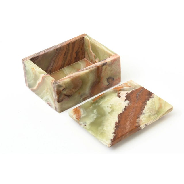 Stone Vintage MId Century Modern Italian Alabaster Small LIdded Box Green, Brown, Burnt Orange, Gray For Sale - Image 7 of 11