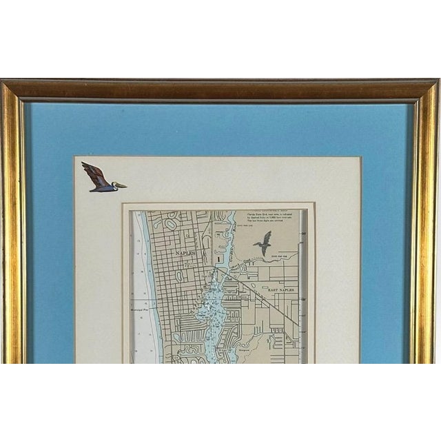 Vintage Ruth James Hand-Painted Pelican and Naples, Florida, Nautical Map Art For Sale - Image 4 of 11