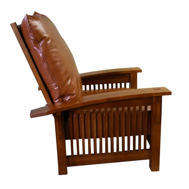 American Crafters and Weavers Craftsman / Mission Leather and Oak Morris Chair Russet Brown Leather (Rb2) For Sale - Image 3 of 5