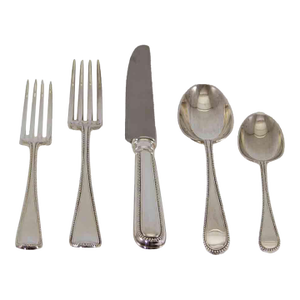 1990's Sterling Silver 5-Piece Flatware Place-Setting Fine Bead Hand-Forged by C. J. Vander