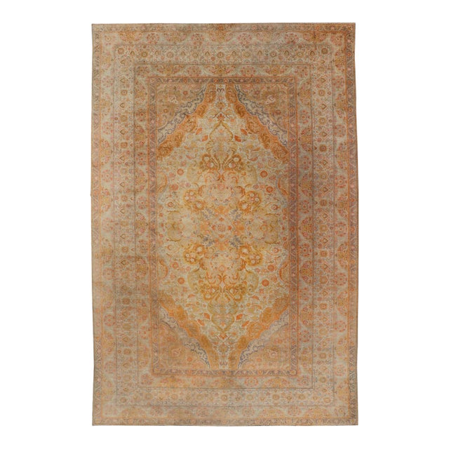 Antique Indian Amritsar Rug With Soft Gold Field and Elegant Floral Design For Sale