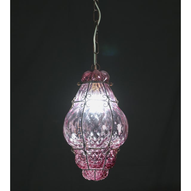 1960s Wonderful Large Magenta Colour Venetian Lantern, Seguso Murano Glass, Italy For Sale - Image 9 of 14