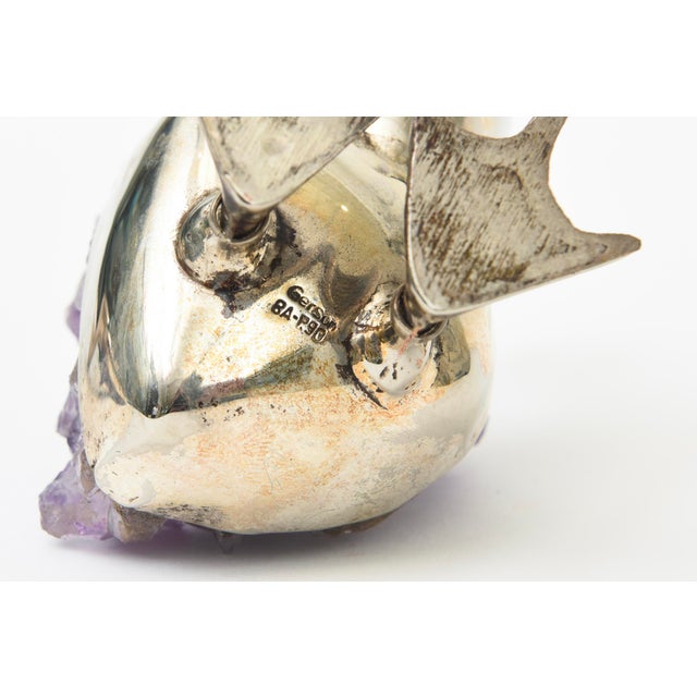 Signed Gerson Silver Plate and Amethyst Duck Sculptures Pair of 90's For Sale - Image 10 of 11