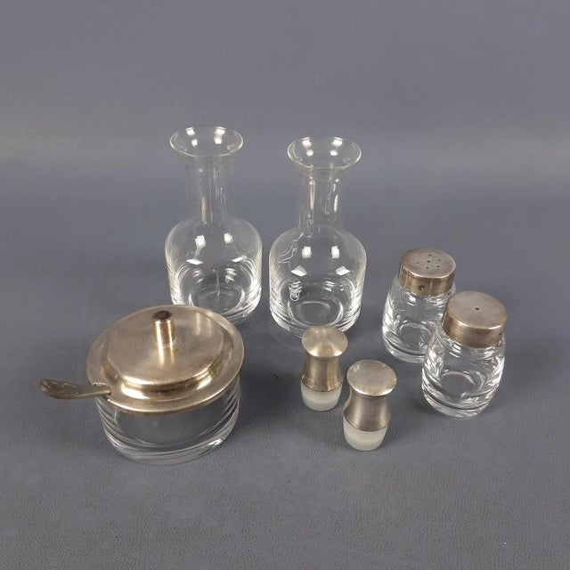 Vintage Crystal and Silver-Plated Metal Oil and Vinegar with Salt and Pepper Set, 1970s, Set of 5 For Sale - Image 6 of 15