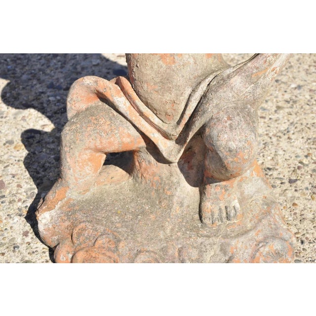 Vintage Cast Terracotta Figural 28" Cherub Putti Garden Planter Pots - A Pair For Sale - Image 11 of 12