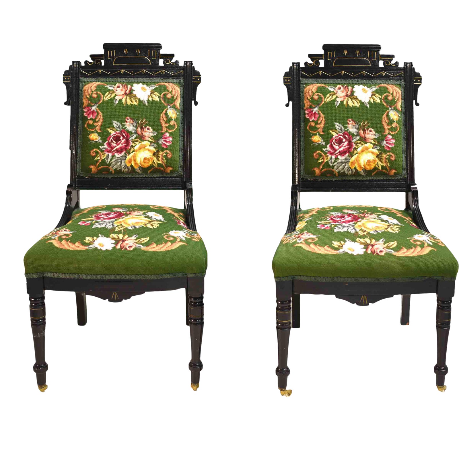 Antique Victorian Eastlake Needlepoint Parlor Chairs a Pair Chairish