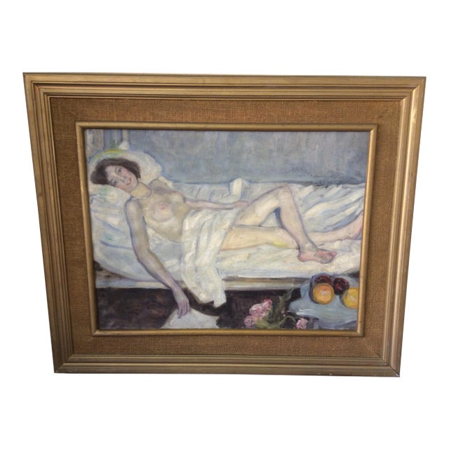 1940s Nude Woman Unsigned Oil Painting For Sale