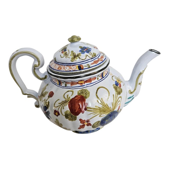 Vintage Amm Majolica "Blue Carnation" Pottery Teapot With Lid For Sale