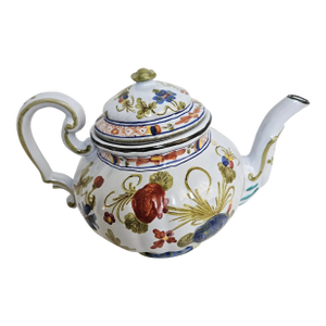Vintage Amm Majolica "Blue Carnation" Pottery Teapot With Lid
