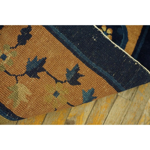 1920s Antique Chinese Floral Navy Deep Serene Landscape Deco Peking Knotted Rug For Sale - Image 10 of 10