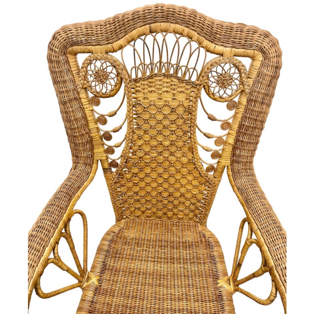 1920s Mid Century Cane Wicker Arm Chair Rattan Bamboo Reed Natural Nursery Antique Vintage High Back Armchair For Sale - Image 5 of 12
