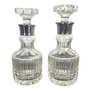 Pair of Cut Crystal & Silver Decanters C. 1930's