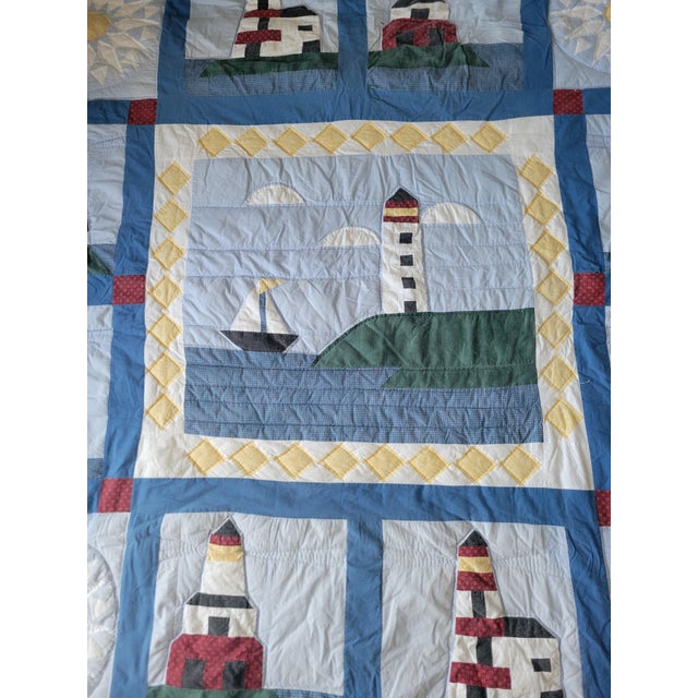 Mid 20th Century Nautica Lighthouse Patchwork Quilt For Sale - Image 5 of 8