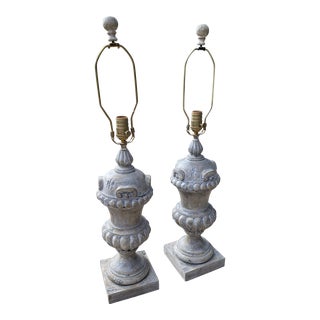 Pair of 21st Century Carved Wooden Lamps from Aiden Grey For Sale