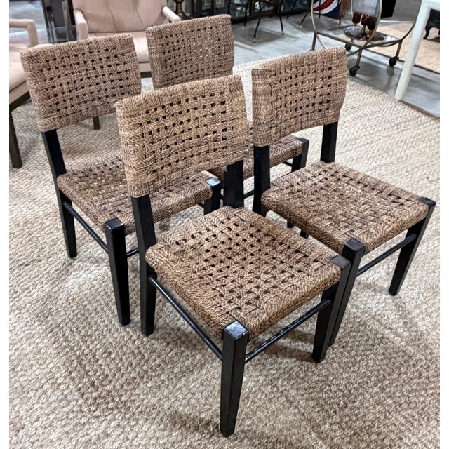 Late 20th Century 4 Palecek Blackened Pananawood & Woven Seagrass Dining Chairs, Late 20th Century For Sale - Image 5 of 17
