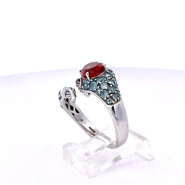 1970s 1970s Polished 14k White Gold Garnet and Ruby Cocktail Ring With Blue Topaz, Size 5 For Sale - Image 5 of 9