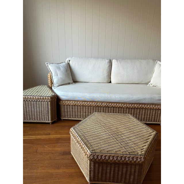 Vintage Brown Jordan Braided Wicker Sofa For Sale - Image 17 of 18
