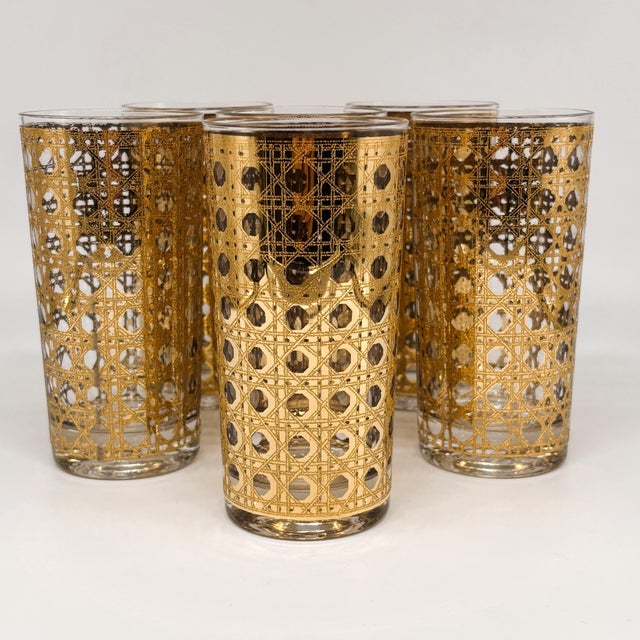 Transparent 1960s Mid-Century Modern Culver Cannella 22k Gold Highball Glasses - 7pcs For Sale - Image 8 of 9