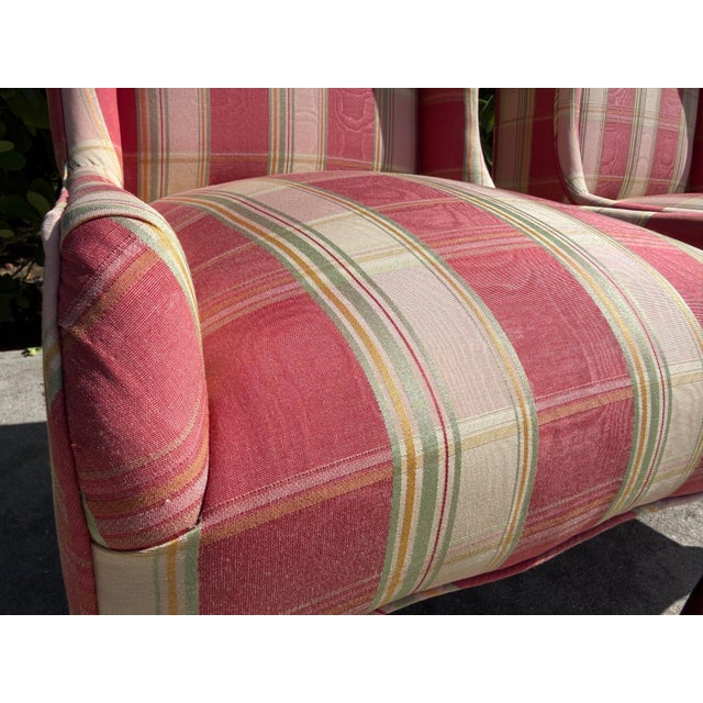 French Country Vintage English-Style Wingback Host Dining Chairs With Cabriole Legs, Pair For Sale - Image 3 of 16