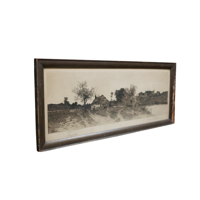 Realism Antique Ernest C Rost Signed Cottage Farmhouse Panoramic Landscape Etching 26" For Sale - Image 3 of 14