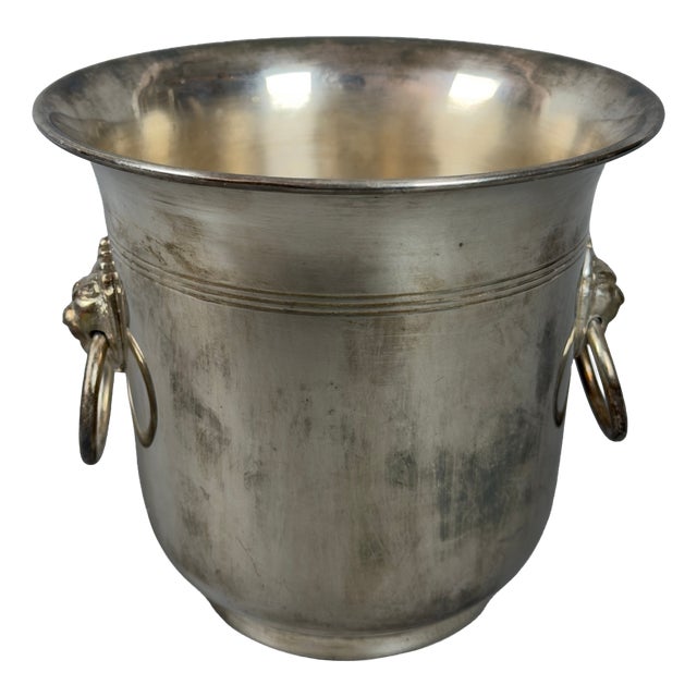Silver-Plated Ice Bucket with Lion Head Handles For Sale
