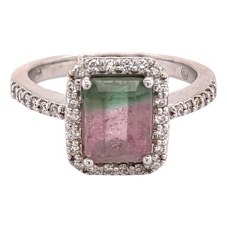Watermelon Tourmaline Diamond Ring 14k Gold 1.82 TCW Certified, Size 7 For Sale