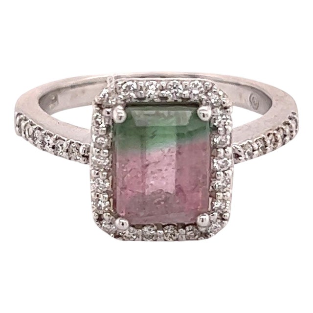 Watermelon Tourmaline Diamond Ring 14k Gold 1.82 TCW Certified, Size 7 For Sale