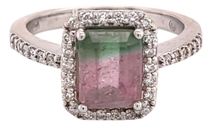 Watermelon Tourmaline Diamond Ring 14k Gold 1.82 TCW Certified, Size 7