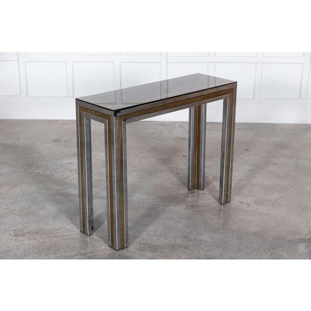 Italian Chrome and Brass Glass Console Table, 1970s For Sale - Image 16 of 18