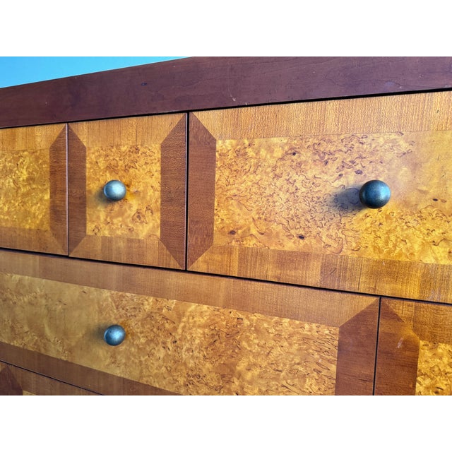Vintage Baker Furniture Burl and Mahogany Chest With Slate Top – Postmodern / Art Deco Influence For Sale - Image 9 of 10