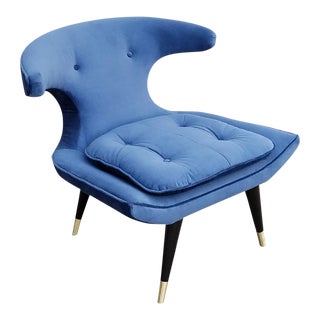 Blue Velvet Lounge Chair For Sale
