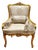French Louis XV Armchair – Cream Floral Damask Upholstery, Gold Leaf Frame & Accent Cushion For Sale
