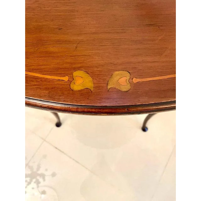 Antique Art Nouveau Inlaid Mahogany Oval Lamp Table For Sale - Image 3 of 12