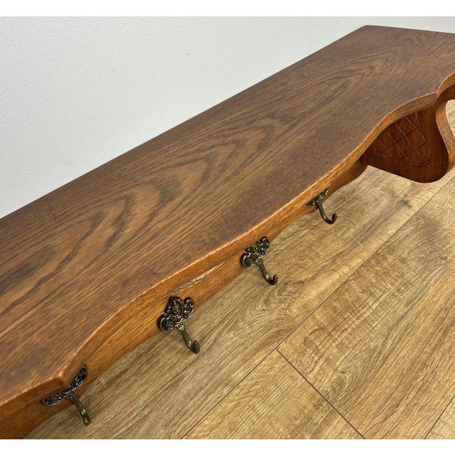 Vintage French Oak Wall-Mounted 4-Hook Coat Rack For Sale - Image 11 of 12