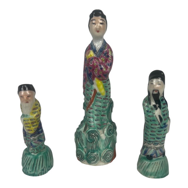 Set of Three Vintage Famille Rose Chinese Porcelain Figures For Sale
