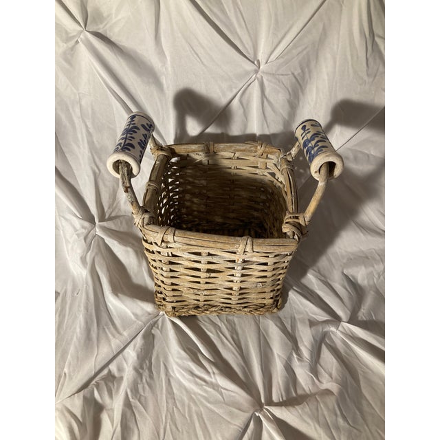 Blue 1910s Antique Basket With Delft Ceramic Handmade Basket. For Sale - Image 8 of 12