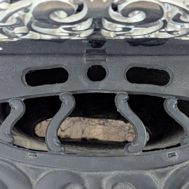 Metal Vintage Iron Parlor Stove With Ornate Details For Sale - Image 7 of 10