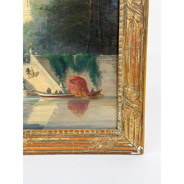 Antique French Chateau Landscape Oil Painting in Gilt Frame, Late 19th Century For Sale - Image 4 of 5