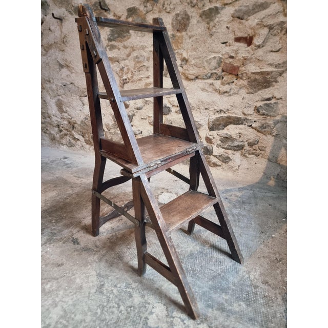 Antique Metamorphic Library Step Chair in Beechwood, France, Early 20th Century For Sale - Image 11 of 18