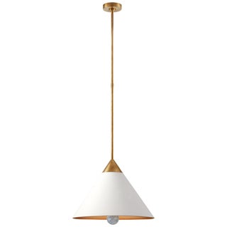 Kelly Wearstler for Visual Comfort Signature Cleo Pendant in Antique-Burnished Brass & Antique White with Frosted Acrylic For Sale