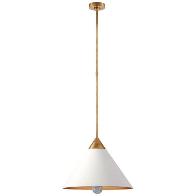 Kelly Wearstler for Visual Comfort Signature Cleo Pendant in Antique-Burnished Brass & Antique White with Frosted Acrylic For Sale