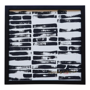 Synchro. III Black Framed Abstract Minimal Tan and Black Canvas Painting