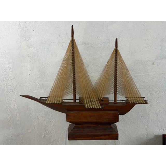 Nautical Vintage Hand Made Sailboat Model For Sale - Image 3 of 10