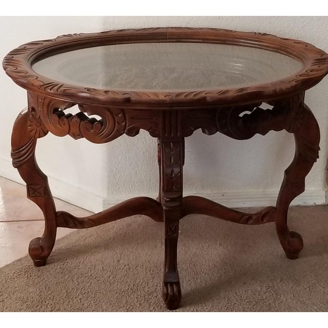 1930's Heavily Carved Wooden Table W/Glass Tray Removable Top Chairish