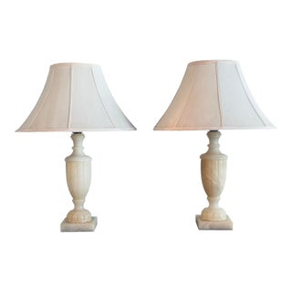 Sarreid Carved Alabaster Lamps- A Pair For Sale