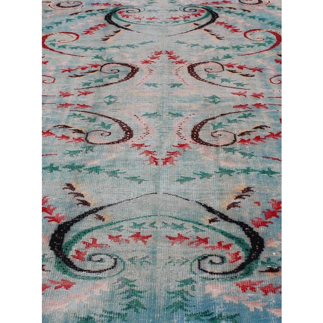 Textile Vintage Art Nouveau Rug in Blue 6'3 X 9'1 For Sale - Image 7 of 11