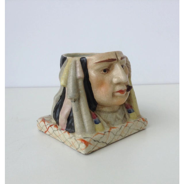 Mid-Century Modern Vintage Mid-Century Ceramic Crackle Native American Style Chief Style Pencil Holder For Sale - Image 3 of 11