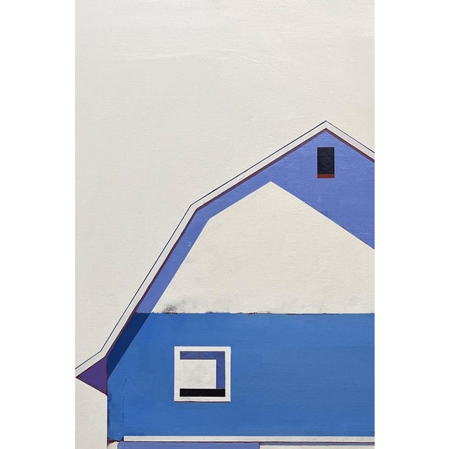 Contemporary Barn, Palette #1 by Justin Wheatley | Acrylic on Canvas Blue and Cream Barn For Sale - Image 3 of 8